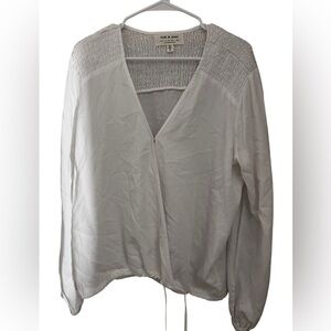 Cloth & Stone Smocked Pullover Blouse Medium White Ruffled Anthropologie